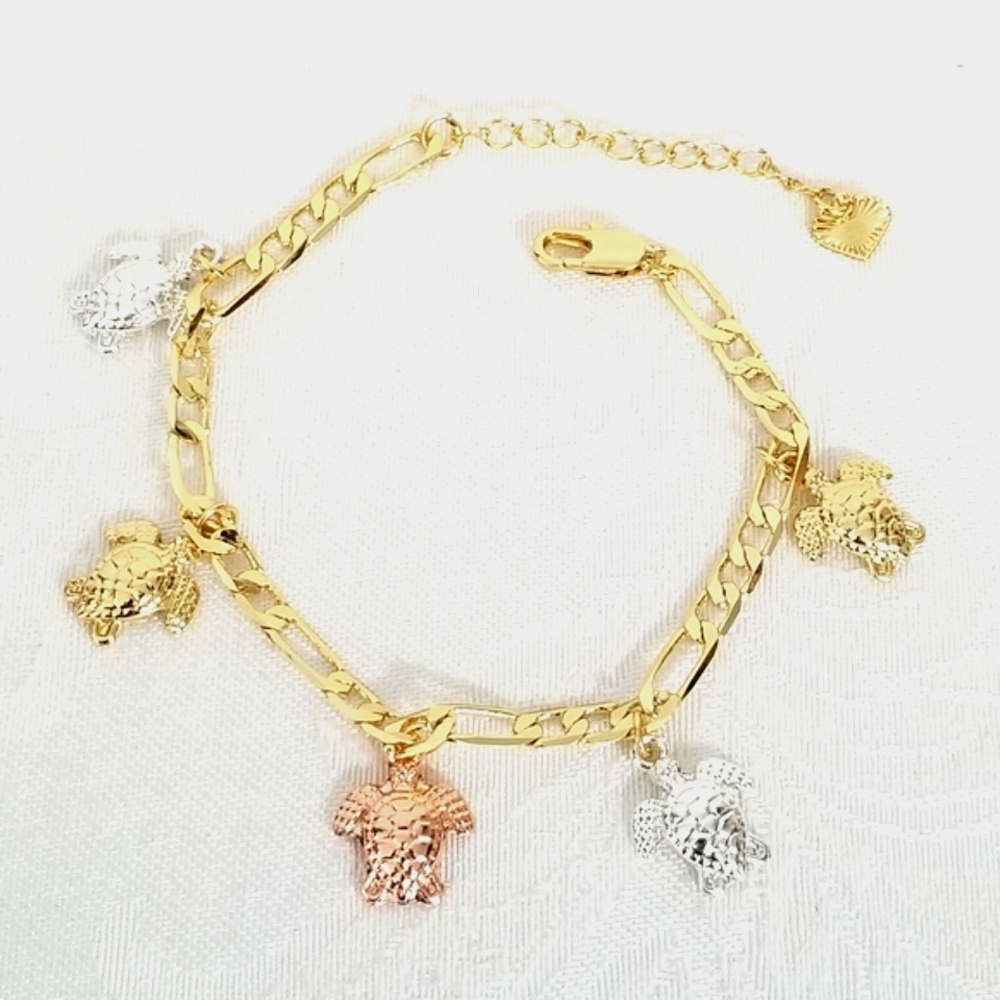 14K Gold Plated Turtle Charms Women's Bracelet. New